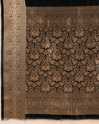 Black color soft kanchipuram silk saree with zari weaving work