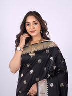 Black color paithani silk saree with zari weaving work