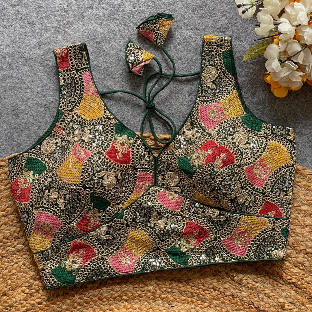 Dark green fox georgette bollywood style readymade blouse