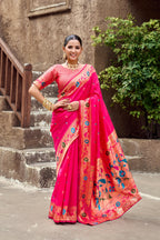 Traditional pink paithani silk saree with zari weaving work
