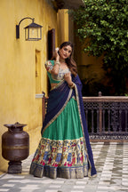 Traditional Kalamkari Printed Lehenga in Poly Chanderi with Zari Work & Georgette Dupatta