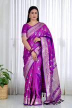 Purple pure soft banarasi saree with meenakari weaving work