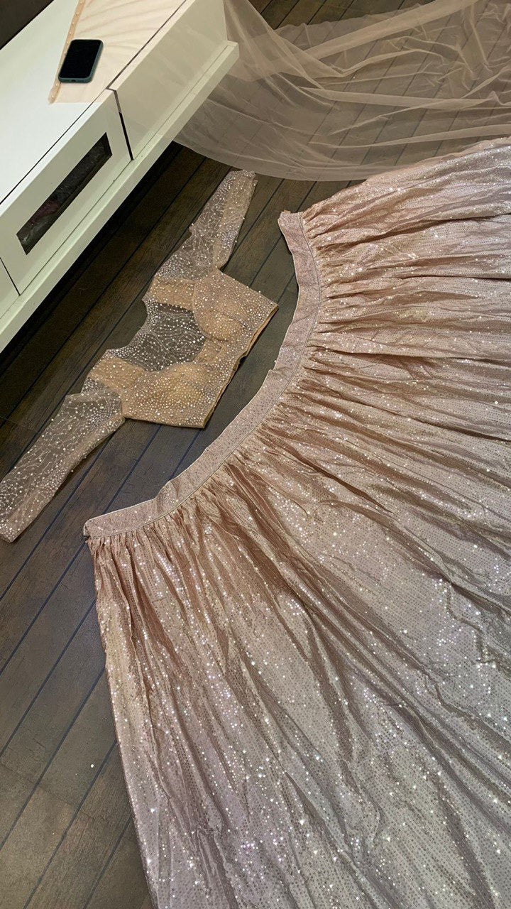 Luxury Satin Silk Lehenga with Sequins Embroidery & Net Dupatta