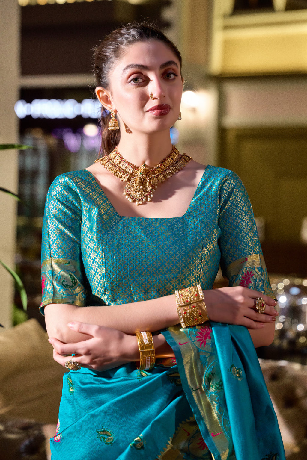 Traditional firoji paithani silk saree with zari weaving work