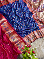 Navy blue traditional paithani silk saree with peacock zari weaving work