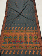 Gray color paithani silk saree with zari weaving work