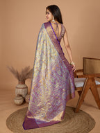 Gray kanjivaram silk saree with zari weaving work