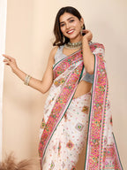 Ashopalav Off-White Table Printed Traditional Soft Cotton Saree