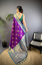Wine traditional banarasi silk saree with zari weaving work