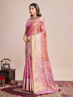 Pink kanjivaram silk saree with zari weaving work
