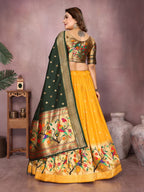 Yellow color jecquard paithani silk lehenga with zari weaving work