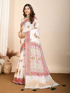 Ashopalav Off-White Table Printed Traditional Soft Cotton Saree