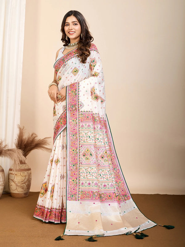 Ashopalav Off-White Table Printed Traditional Soft Cotton Saree