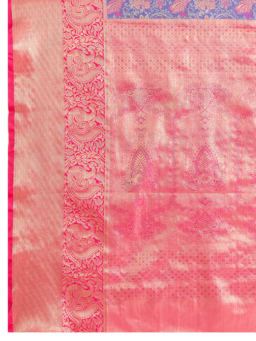 Blue kanjivaram silk saree with zari weaving work and big border