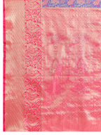 Blue kanjivaram silk saree with zari weaving work and big border