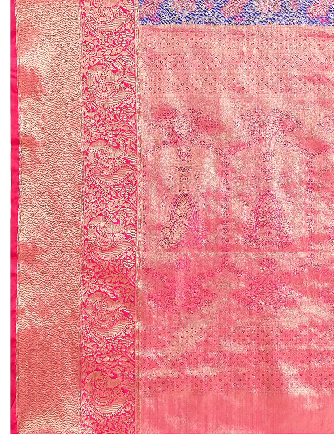 Blue kanjivaram silk saree with zari weaving work and big border