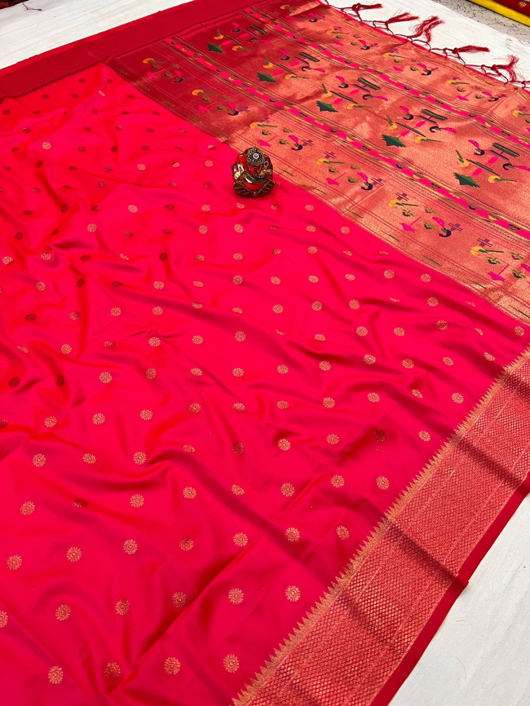 Gajari color paithani silk saree with zari weaving work