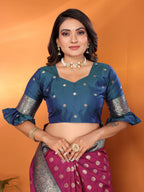 Wine traditional banarasi silk saree with zari weaving work