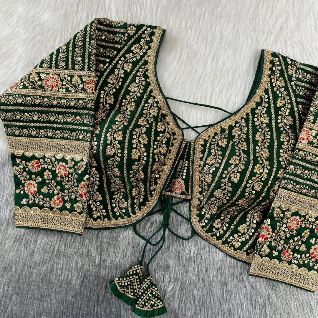 Green zari weaving embroidery & sequence work designer readymade blouse