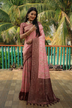 Pink color kanjivaram silk saree with zari weaving work
