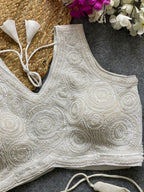 White georgette fancy readymade blouse with handwork with Belt