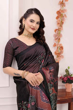 Brown kalamkari printed premium tussar silk saree