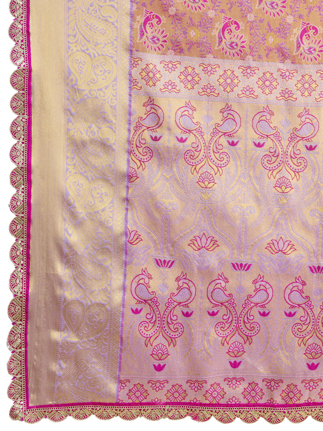 Pink kanjivaram silk saree with zari weaving work