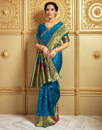 Traditional firoji paithani silk saree with zari weaving work