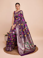 Magenta color paithani silk saree with zari weaving work