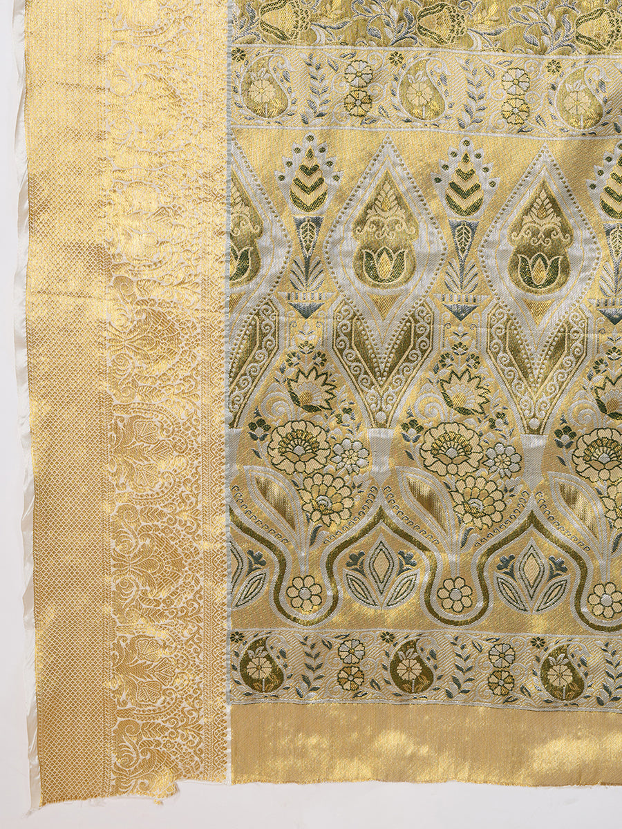 Mahendi green kanjivaram silk saree with zari weaving work