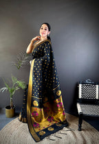 Black traditional paithani silk saree with zari weaving work
