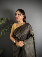 Black color banarasi silk saree with zari weaving work