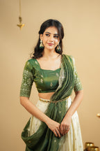 Off white Pure Crepe Silk Lehenga with 5 Meter Flair & Shimmer Silk Blouse