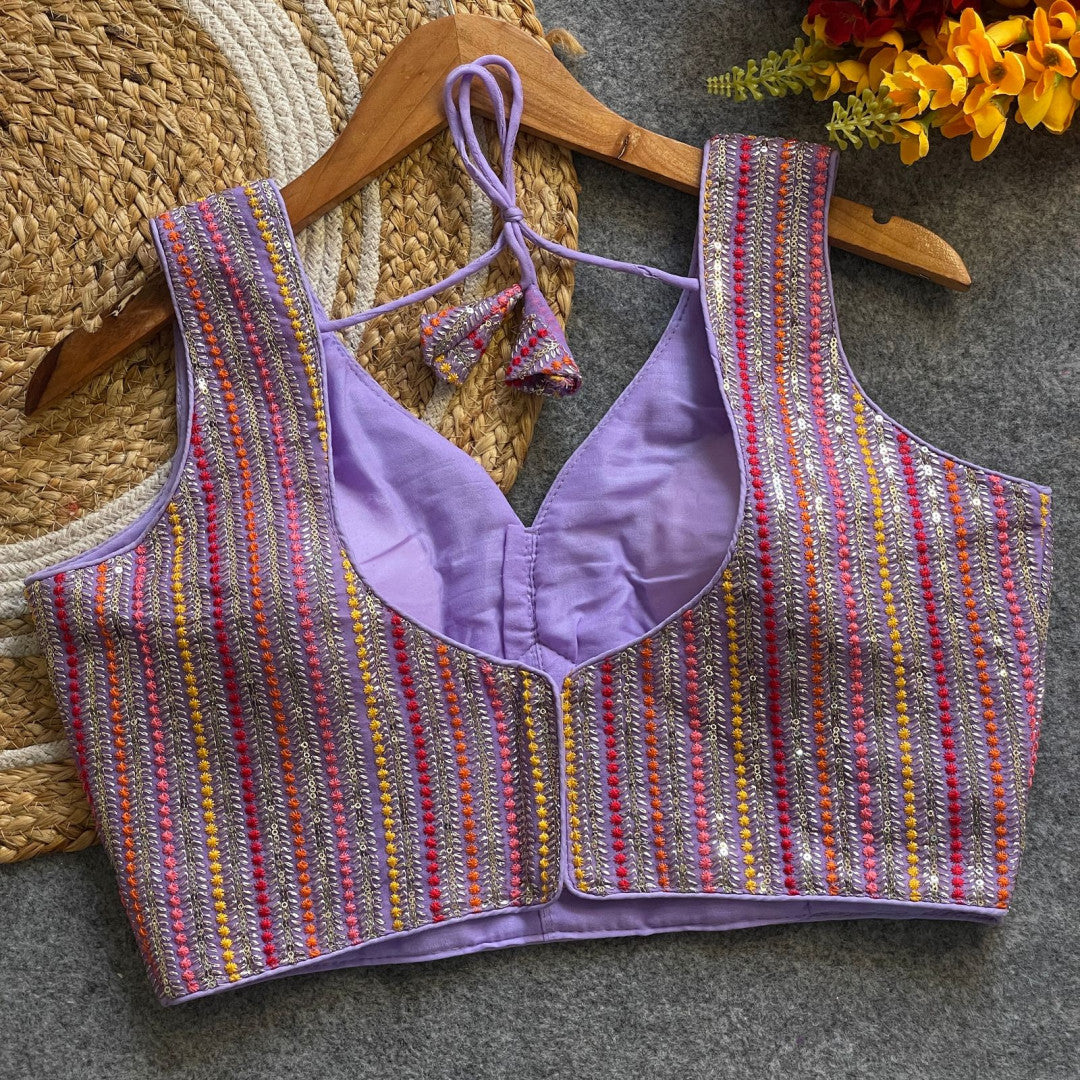 Lavender fox georgette fancy readymade blouse with embroidery work