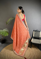 Orange traditional blooming vichitra khadi bandhej silk saree with sequence work