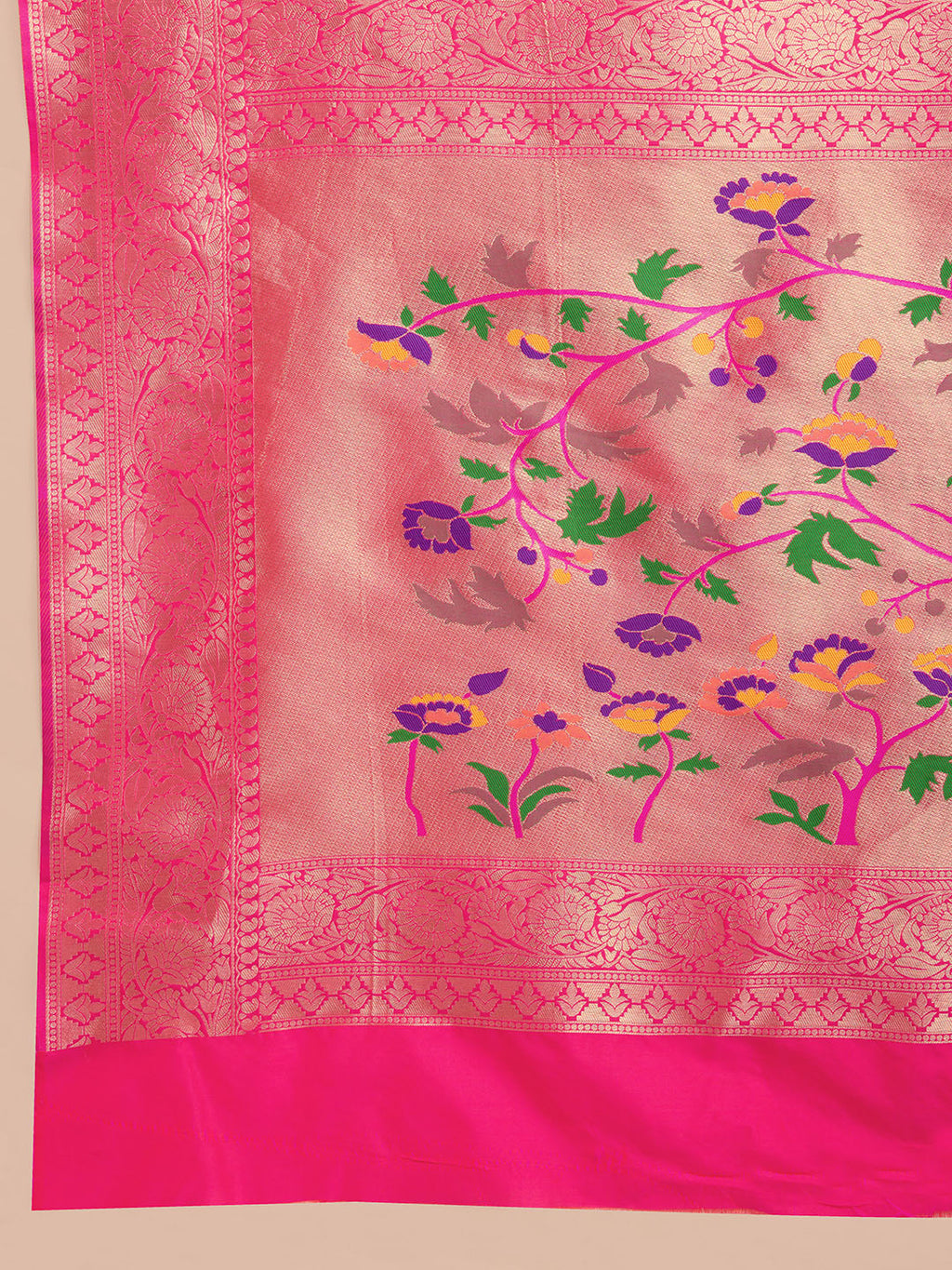 Rani pink color paithani silk saree with zari weaving work
