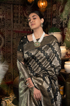 Black banarasi silk saree with zari woven work