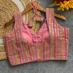 Baby pink fox georgette fancy readymade blouse with embroidery work