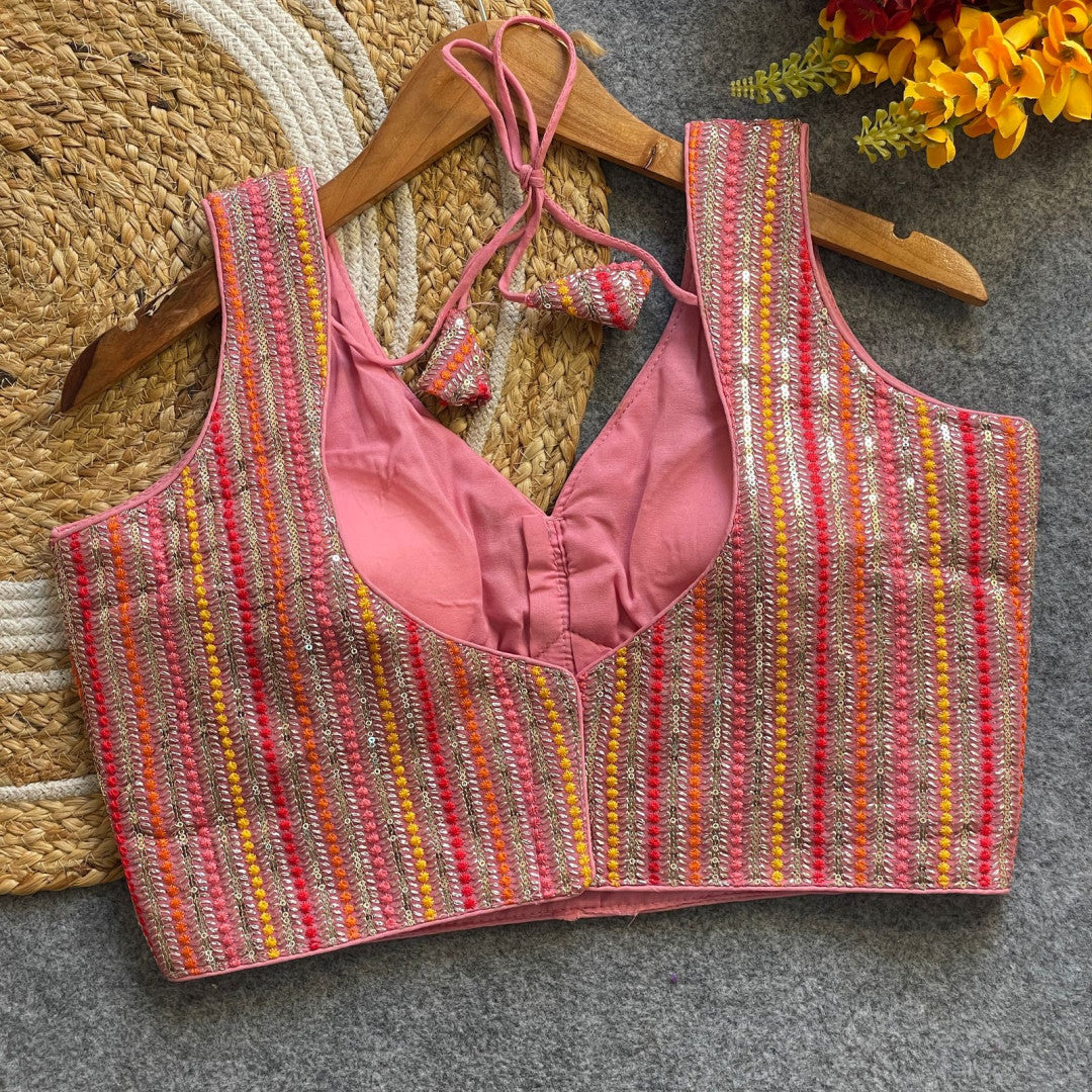 Baby pink fox georgette fancy readymade blouse with embroidery work