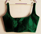 Bollywood style dark green plain phantom silk readymade blouse
