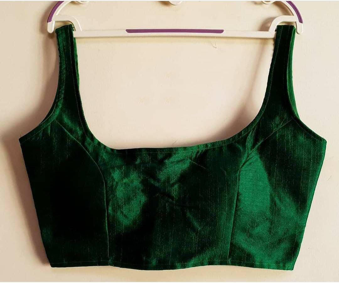 Bollywood style dark green plain phantom silk readymade blouse