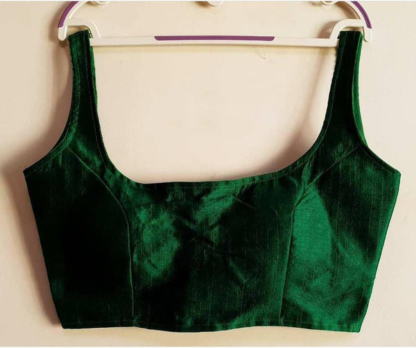 Bollywood style dark green plain phantom silk readymade blouse