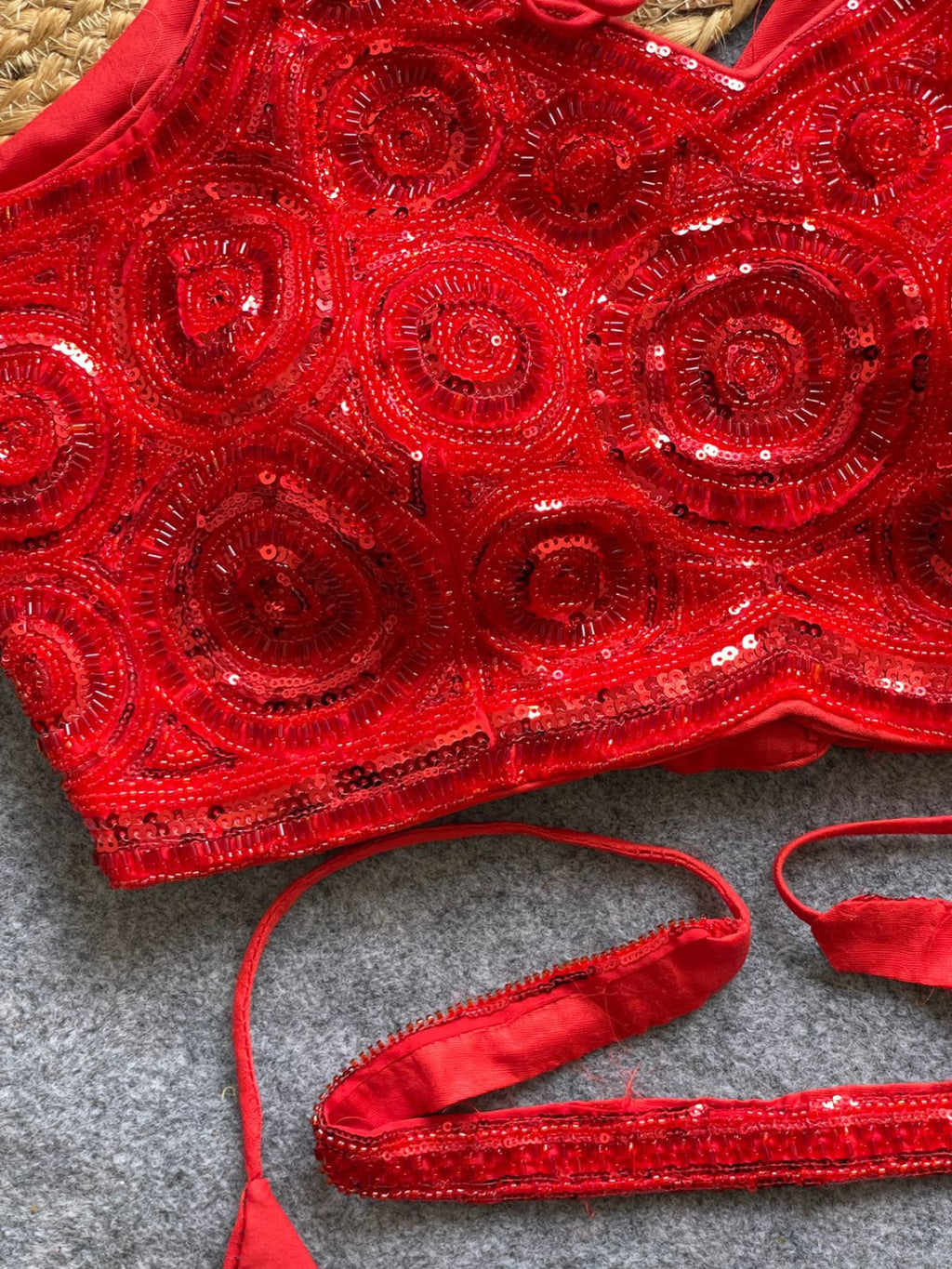 Red georgette fancy readymade blouse with handwork with Belt