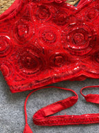 Red georgette fancy readymade blouse with handwork with Belt