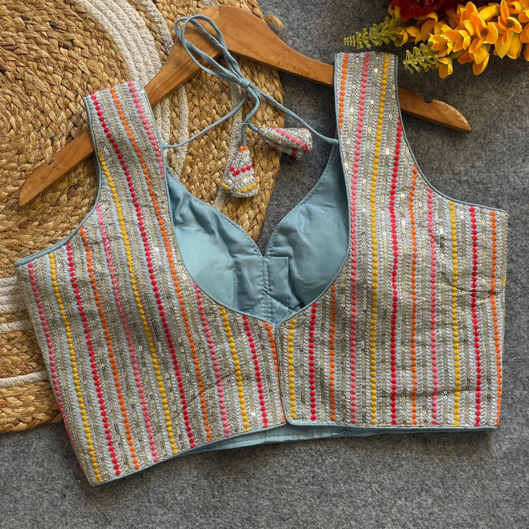 Sea green fox georgette fancy readymade blouse with embroidery work