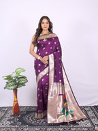 Magenta color paithani silk saree with zari weaving work