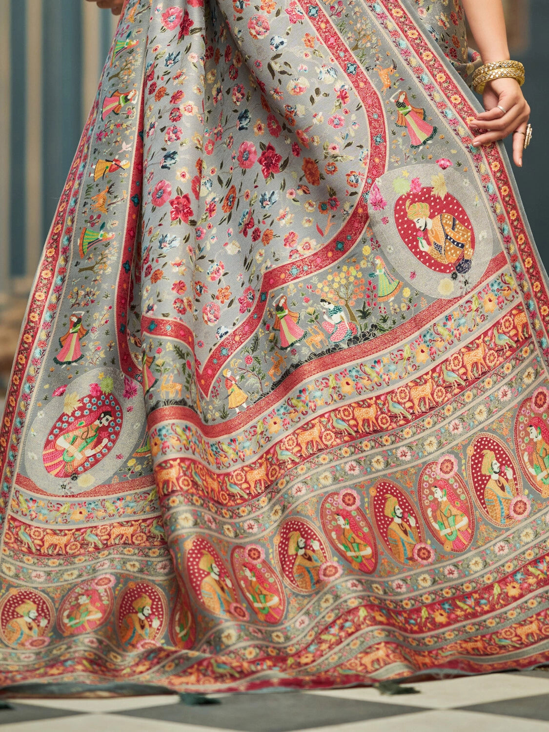 Gray exclusive pure pashmina silk saree with woven design