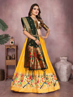 Yellow color jecquard paithani silk lehenga with zari weaving work