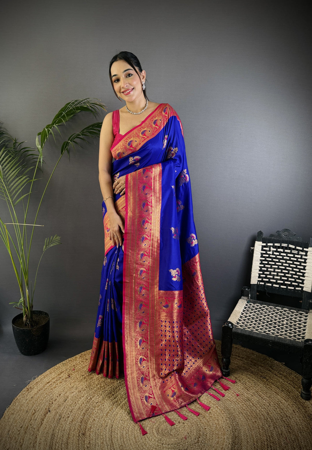 Purple traditional banarasi silk saree with zari weaving work