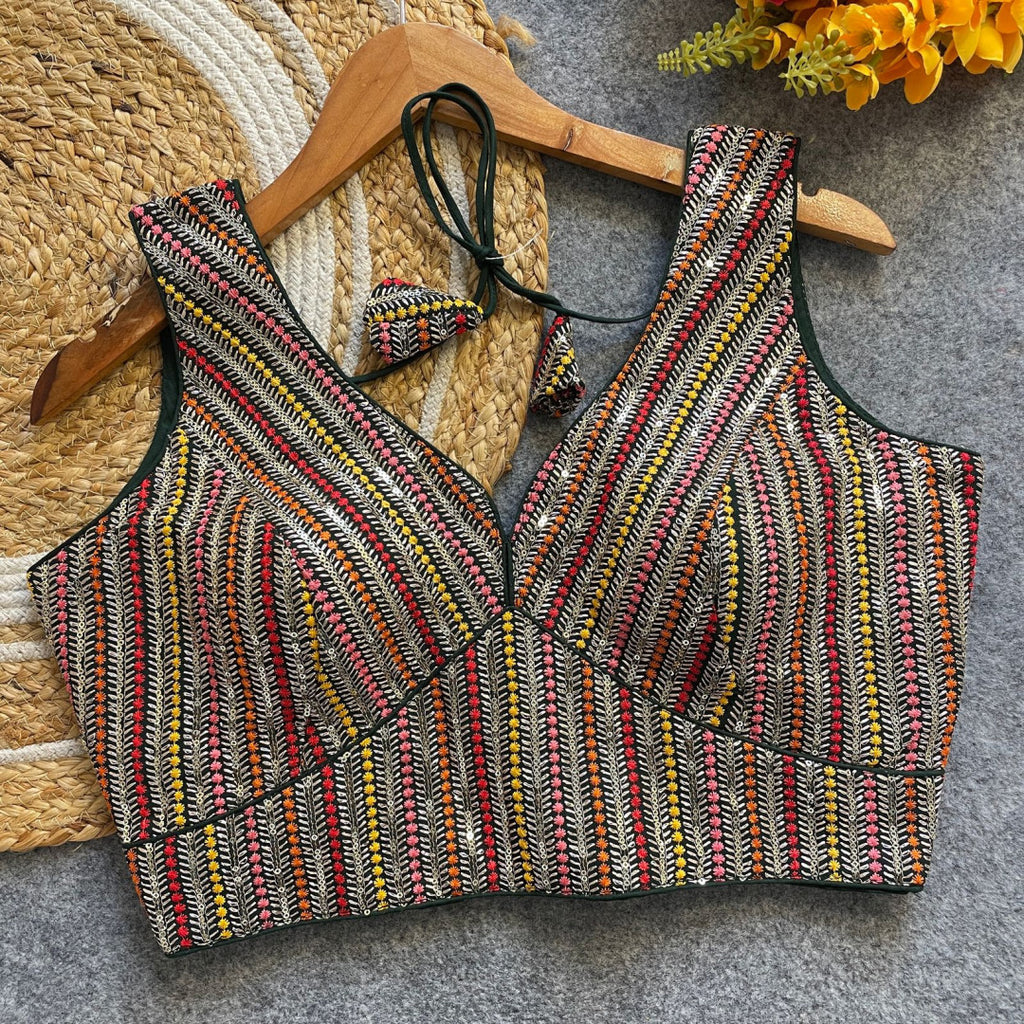 Green fox georgette fancy readymade blouse with embroidery work